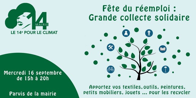 Mercredi 16 septembre de 15h à 20h – Grande collecte solidaire devant la Mairie du 14e